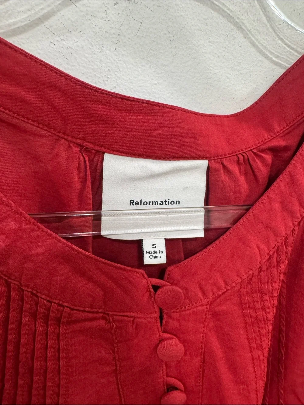 Reformation Burgundy Button-Front Puff Sleeve Blouse